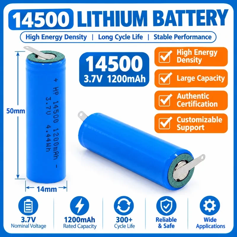 1000PCS For 14500 Lithium Battery 3.7V Cylindrical Rechargeable Li-ion Cell High Capacity Power Source for Flashlights