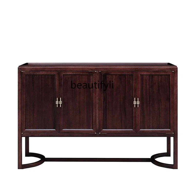 Household Chinese side cabinet integrated against the wall solid wood modern simple ebony storage cabinet