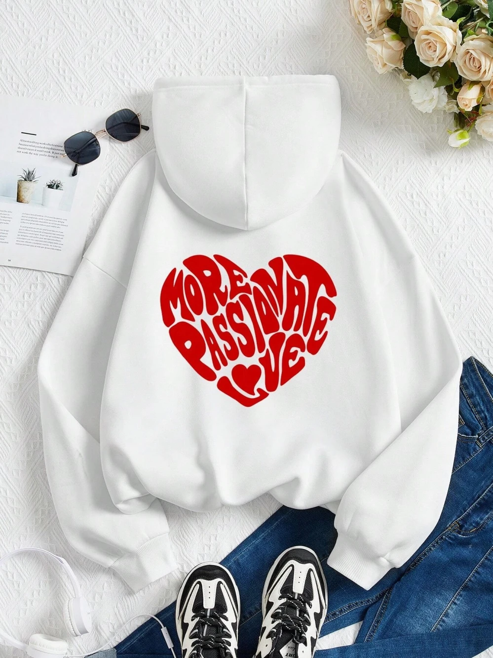 More Passionate Love Letter Graphic Printing Male Hoodie Simple Casual Hoody Warm Loose Sweatshirt Hipster Fleece Sportswear