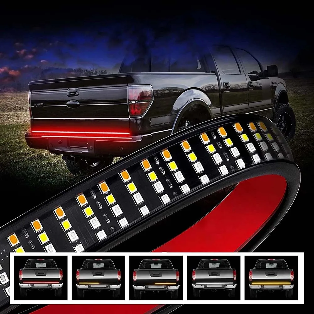 

49inch 12V Brake Light Car Turn Signal Yellow Warning Flexible LED Strip RearTail Running Reverse Double Flash Lamp Universal