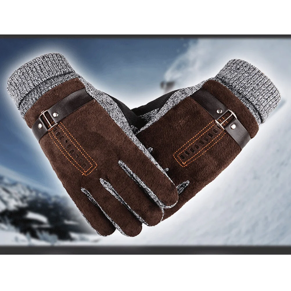 الحفاظ على الدفء قفازات جلد الخنزير سميكة صوف مبطن يندبروف مقاوم للماء الحرارية الرجال القفازات للتزلج في الشتاء #4