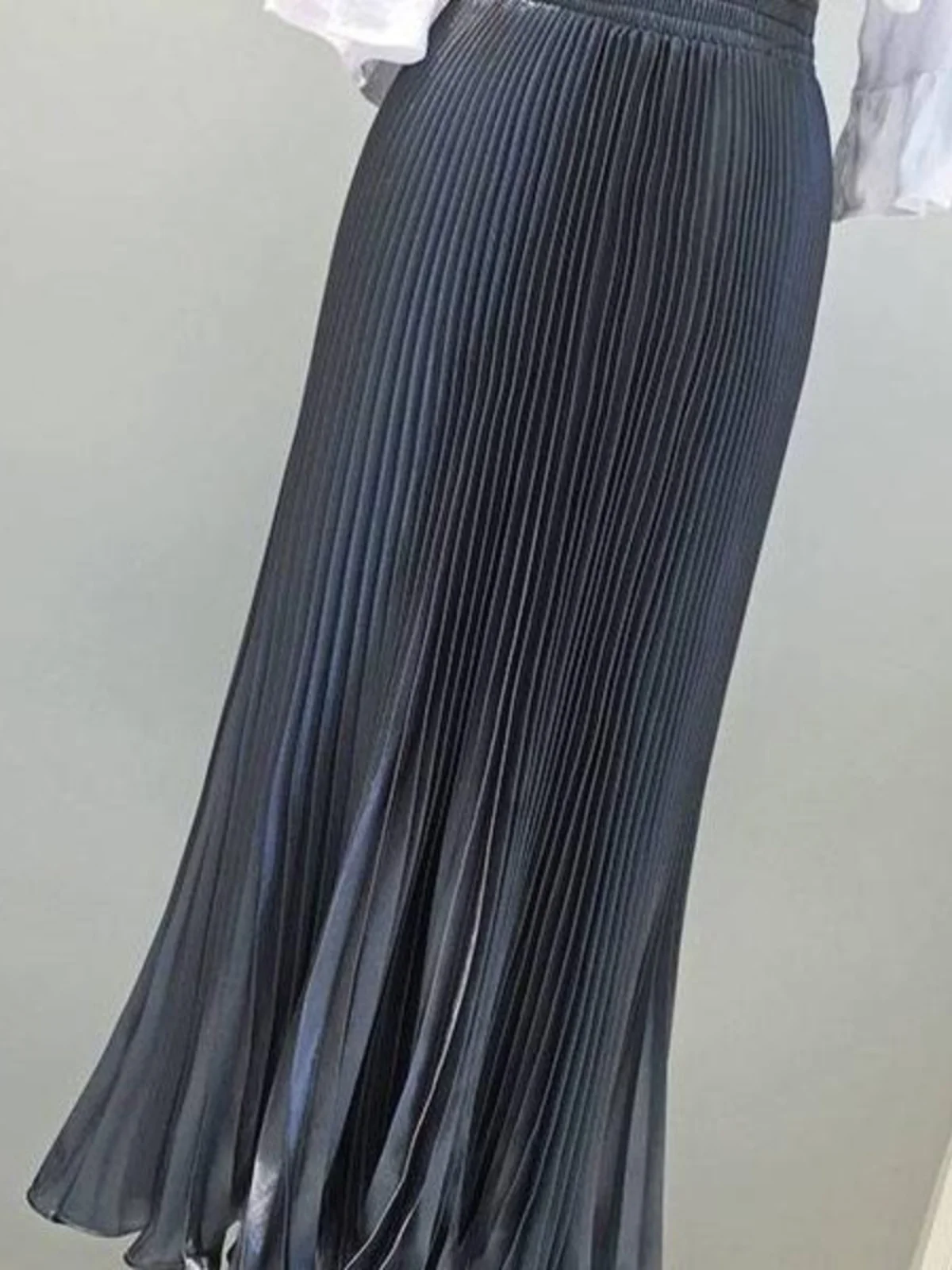 سليم صالح عالية الخصر مطوي تنورة طويلة المرأة Ele منتصف طول Gored تنورة عالية الخصر تصميم Faionable Busin عادية #2