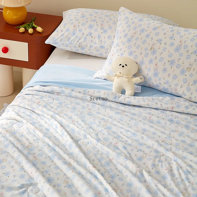 SRETNO Cartoon Summer Cool Quilt Class A Maternal and Child-grade Cooling Fiber Thin Summer Quilt for Children, Machine Washable