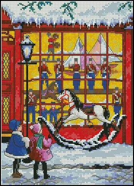 Amishop Top Quality Lovely Beautiful Counted Cross Stitch Kit Window Shopping Christmas Two Kids Children Snow Street Dim 08722