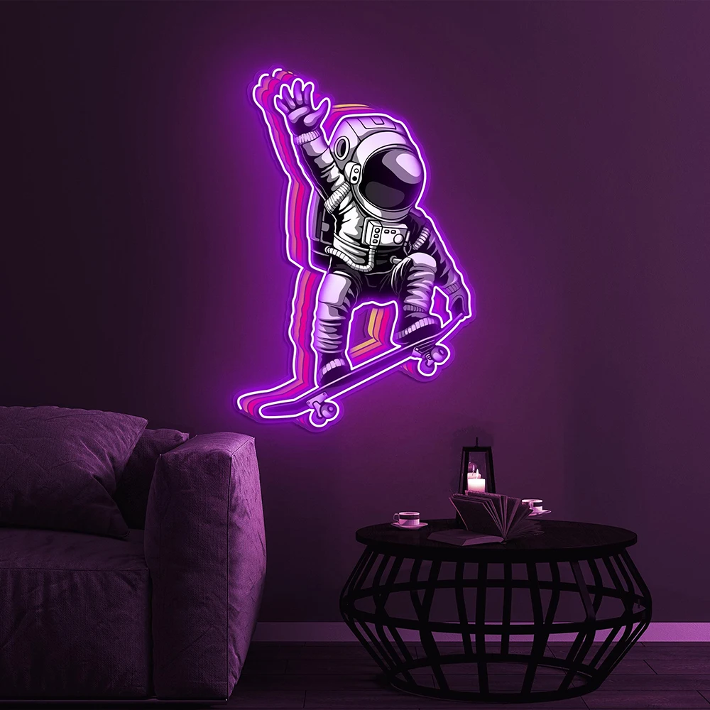 Astronauta Skateboard LED Neon Sign Pop Art Spaceman Light camera da letto sala da gioco decorazione della parete insegne al Neon Home Room Decor regalo per bambini