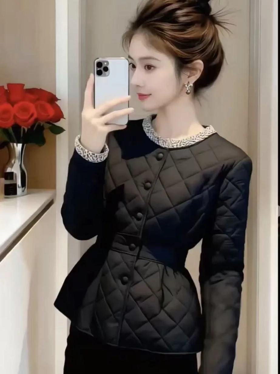 

Ele Bla Quilted Cotton Jaet Slimming Waist Design Winter Faion Outerwear Korean Sle Women's Warm Thiened Long S...