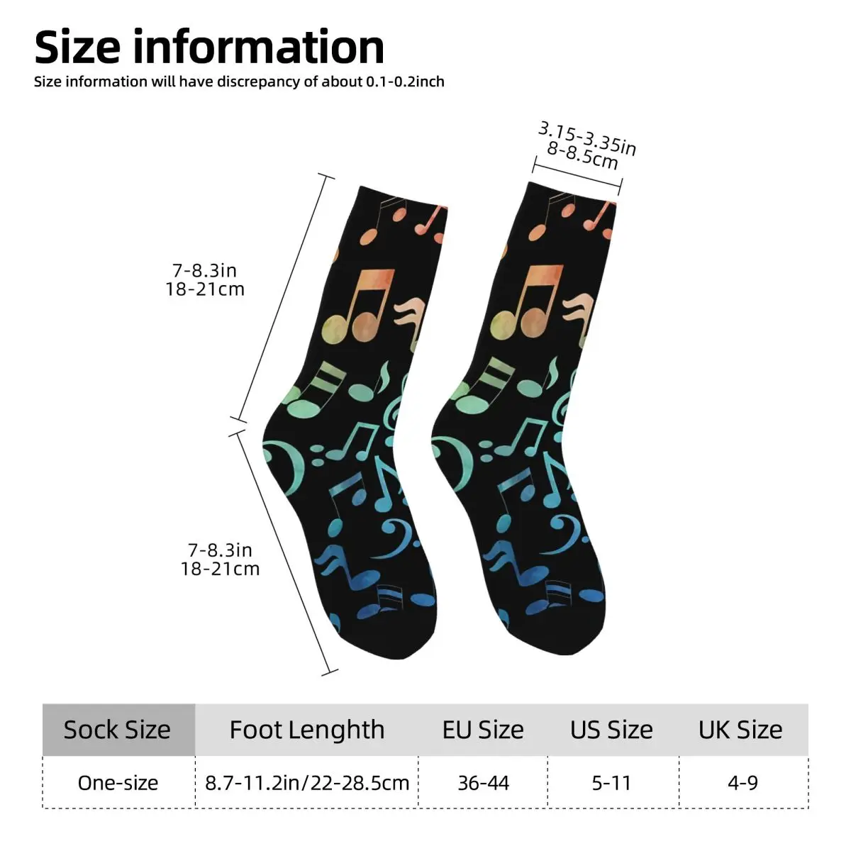 Happy Funny Men's Socks Watercolor Retro Harajuku Music Notes Hip Hop Casual Crew Crazy Sock Gift Pattern Printed