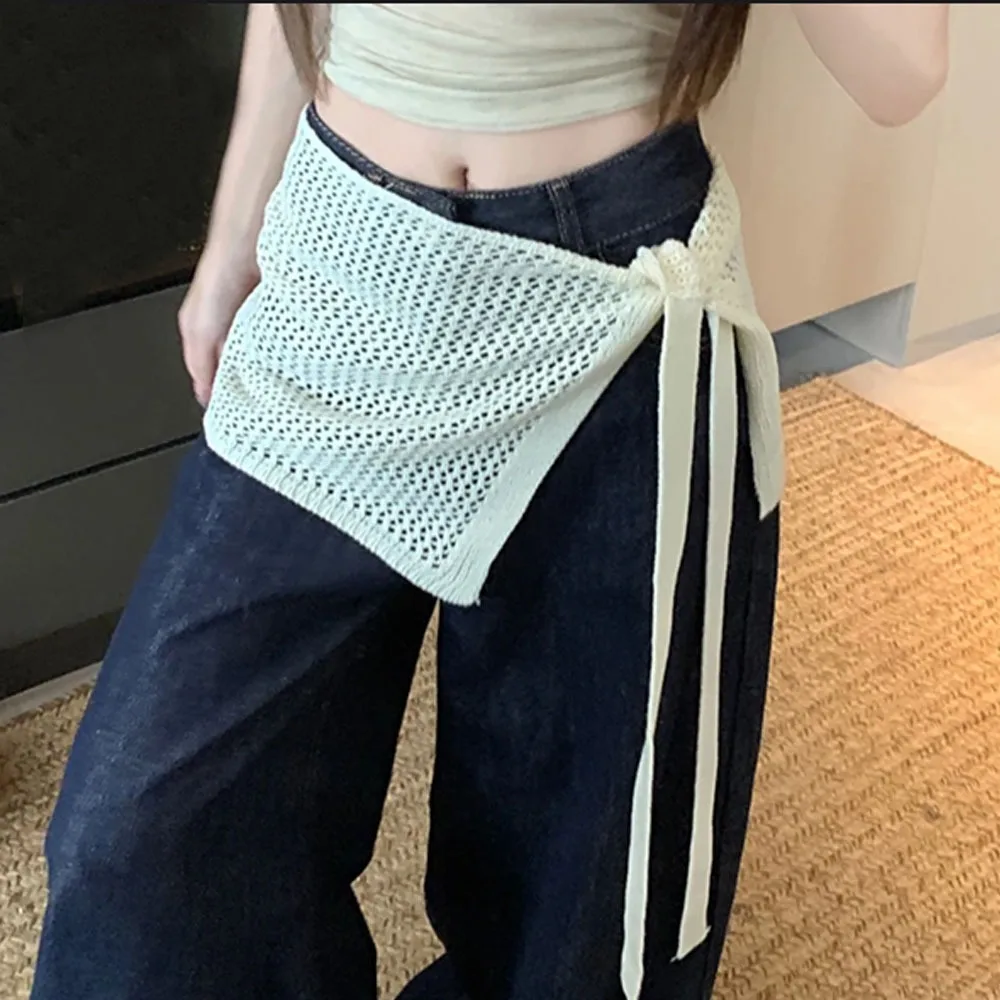 

Polyester Hollow Knitted Skirt Y2K Streetwear Harajuku Butt Curtain High Waist See Through Waist Scarf Dance Accessories