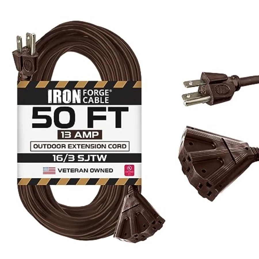 

50Feet Outdoor Extension Cord with 3 Outlets - 16/3 SJTW 50Feet Extension Cord 3 Prong 13 Amp All-Weather Heavy Duty Power Cabl