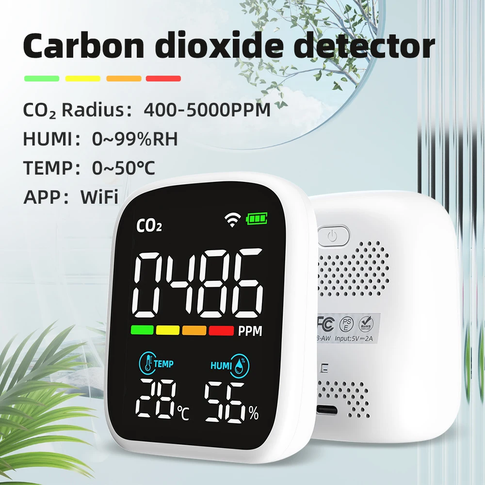 Portátil Wifi Qualidade do ar Tester Analisador de Poluição do ar Medidor de Teste de Umidade de Temperatura Sensor Infravermelho Controle de App Pm2.5 Co2