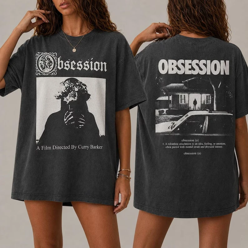 Vintage OBSESSION Film-T-Shirt mit finster blickender Nikki Grafik, Gothic-Horror-T-Shirt, Halloween-Geschenk, Vintage-Kleidung – Detail 3