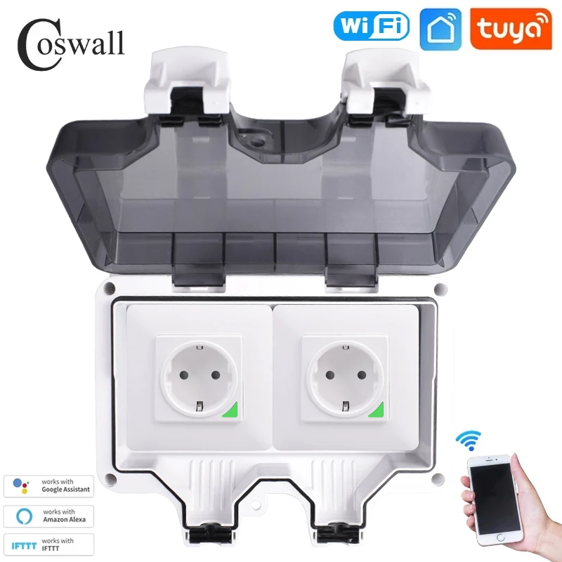 Coswall Tuya Zigbee / WIFI IP66 Waterproof EU FR UK Universal Socket Timer Switch Programmable With Power Monitoring Function image 3