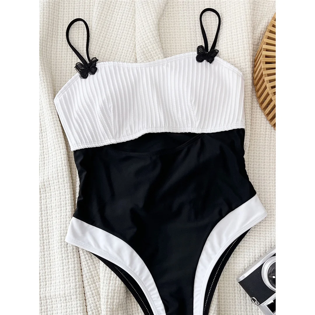 2026 Sexy, gespleißter, gerippter Einteiler-Badeanzug mit Cut-Outs für Damen, Badebekleidung, hoch geschnittene Beine, gepolstert, Badeanzug, Schwimmanzug V5877 – Detail 12
