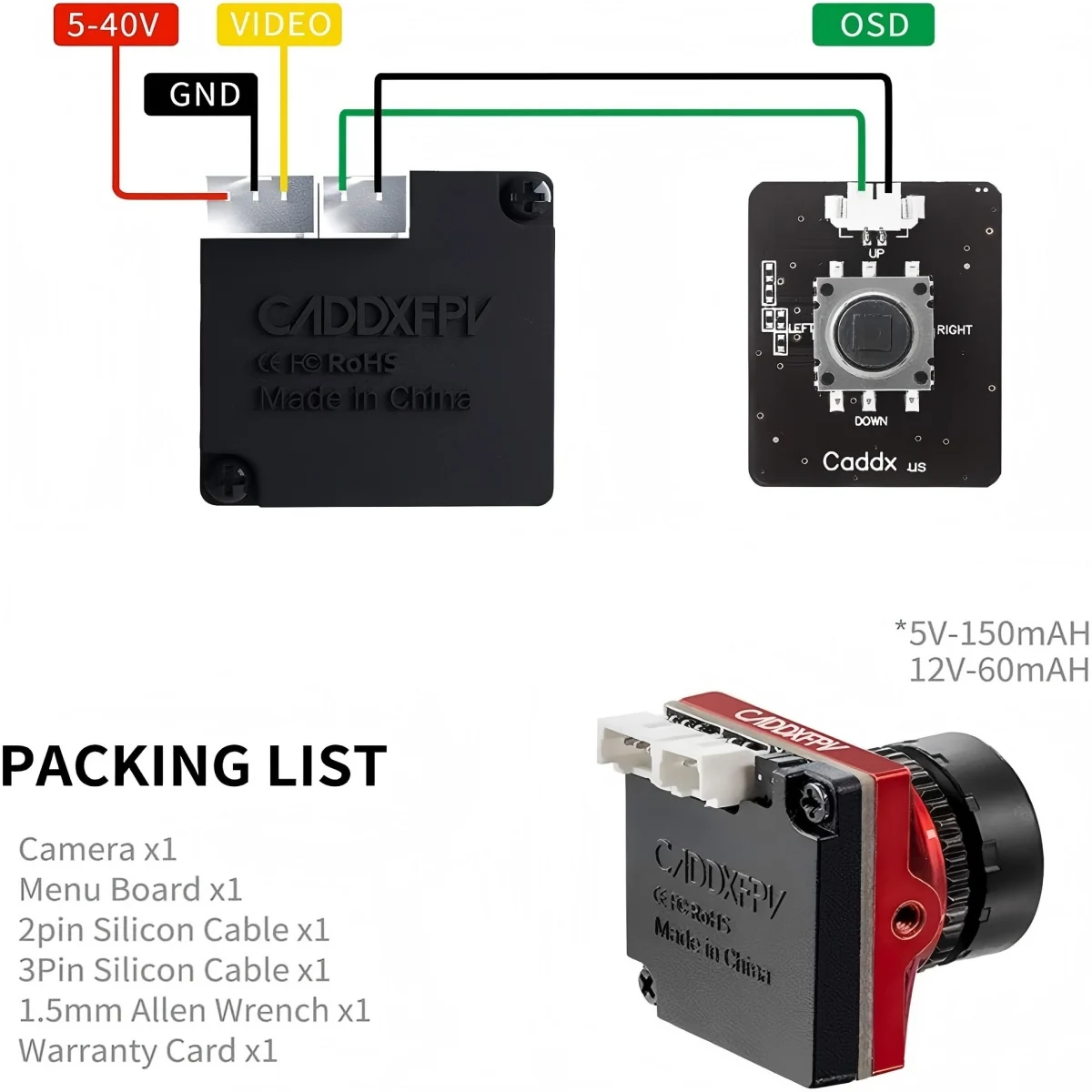 Cámara Micro FPV Caddx Ratel 2 V2 con lente conmutable de 2,1mm 16:9/4:3 NTSC/PAL 1/1,8 pulgadas Starlight para RC FPV Racing/Drone
