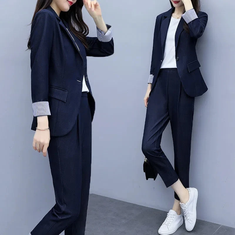 Suit Female 2023 Autumn New Suit Two-Piece Korean Version of Fashion Temperament Leisure Net Red Solid Color Small Suit Coat X74