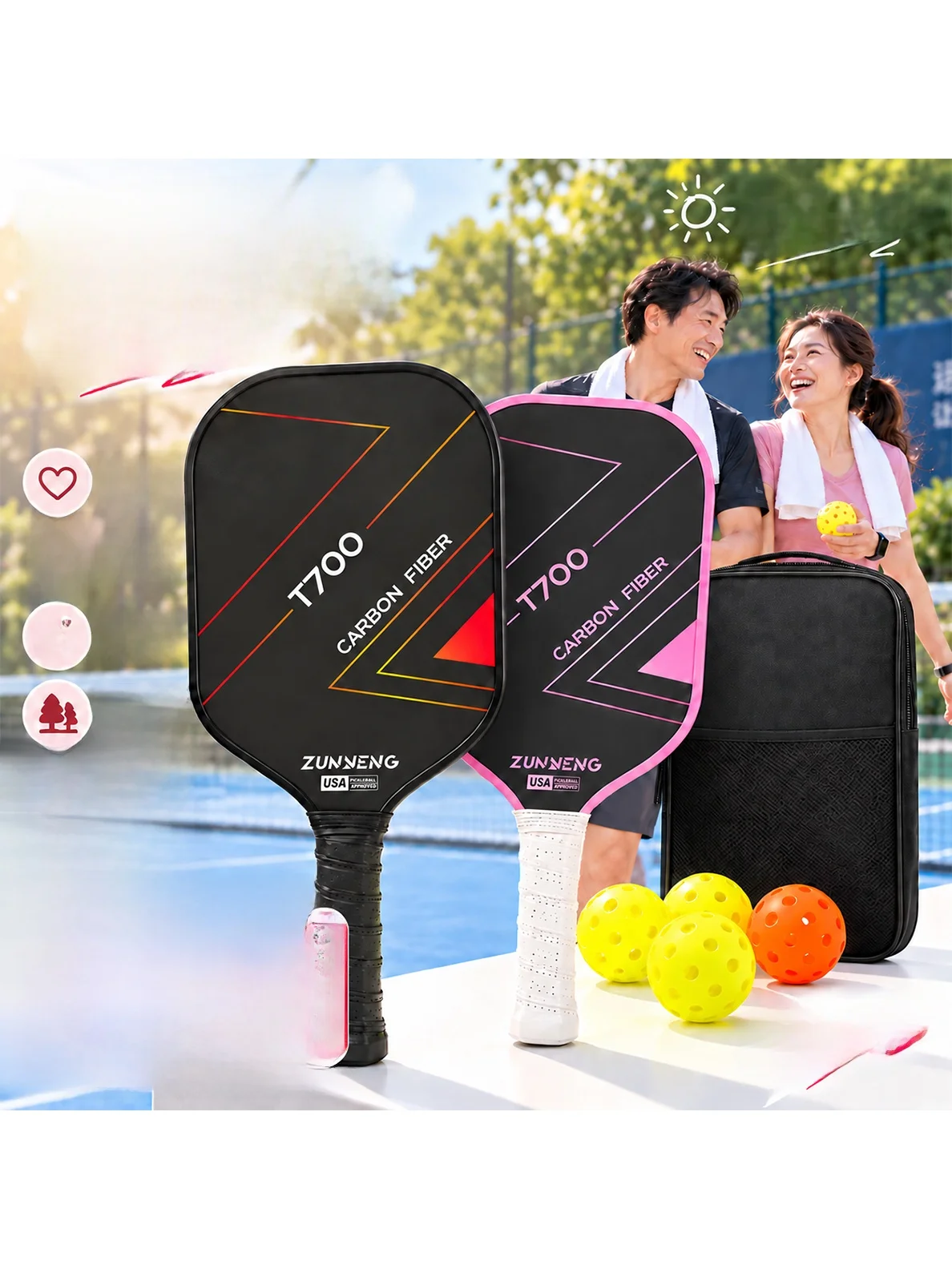 carbon-fiber-t700-pickleball-racket-full-training-set-competition-level-badminton-racket-hard-surface-honeycomb-shock-absorption