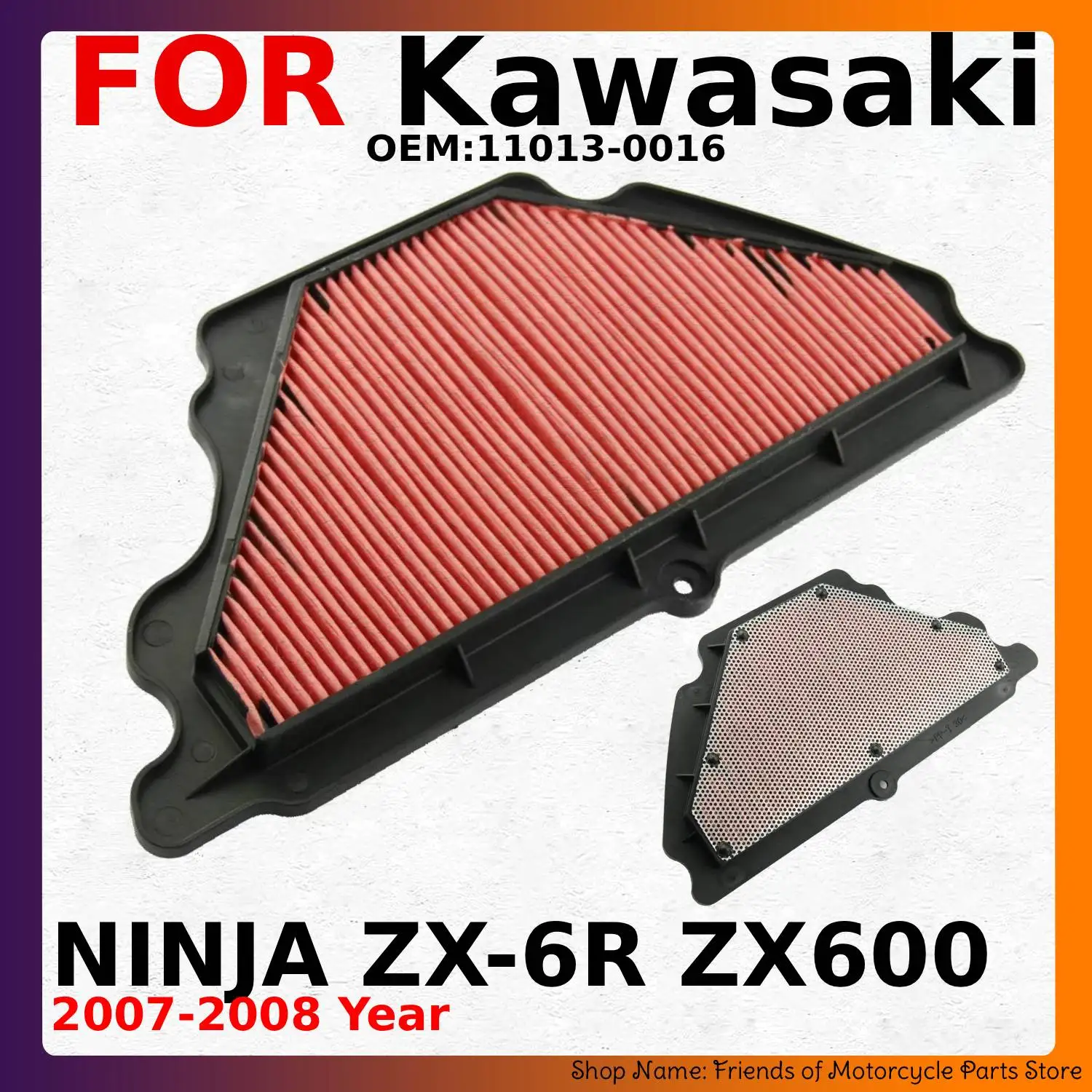 

Motorcycle Air Filter Cleaner Reuseful Element Air Cleaner For Kawasaki NINJA ZX-6R ZX600 110130016 11013-0016 Motor Accessories