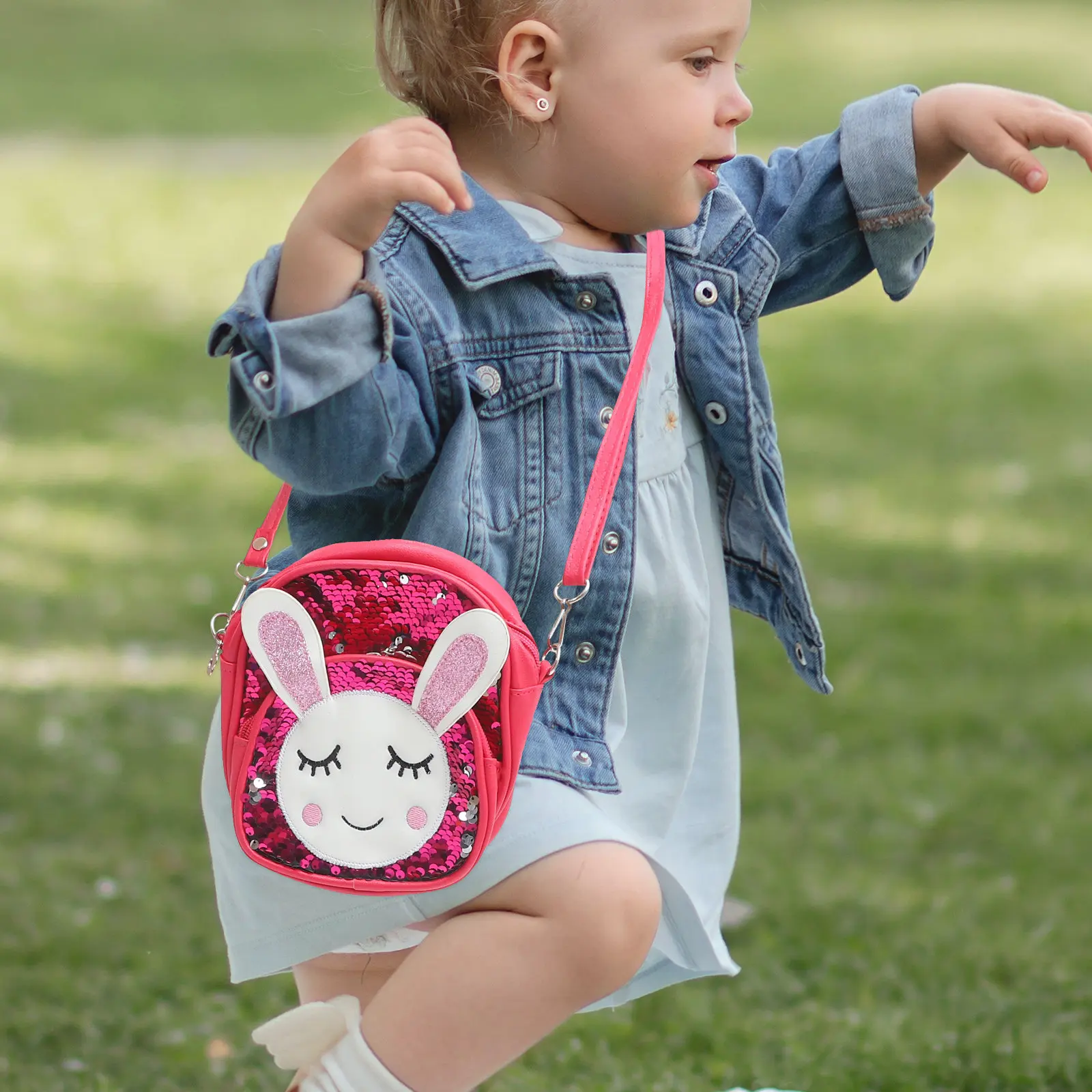 

Рюкзак с блестками в виде кролика для детей, очаровательная легкая школьная сумка с застежкой-молнией, милый детский рюкзак для девочек на каждый день
