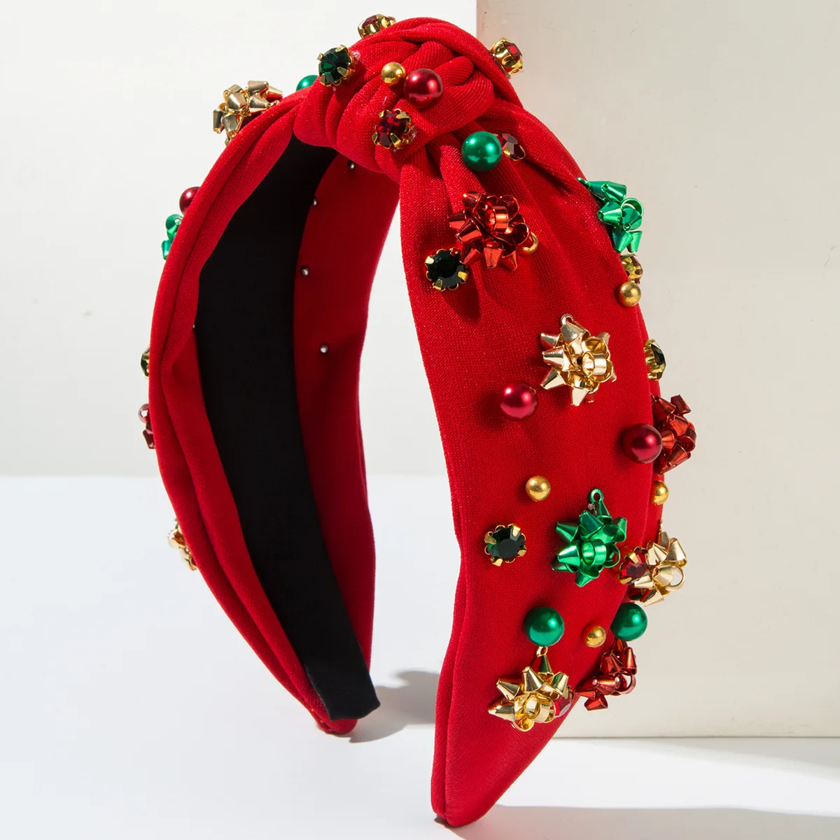 Christmas Metal Flower Green Red Beads Knot Hairband Headband Adult Hair Accessories Hair Jewley