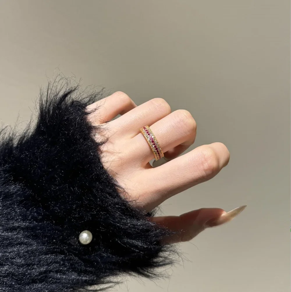 HOT SALE S925 Silver Ring Women's Light Luxury Diamond Rose Red Zircon High Grade Closed End Ring for Women