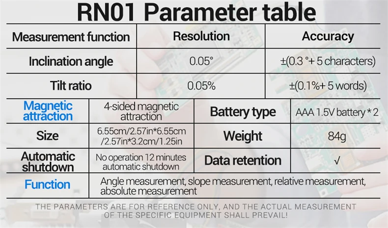 ANENG RN01/RN02/RN03 Digitaler Neigungsmesser Vierseitig Magnetisch Automatische Bildschirmumklappung Multifunktionaler Mehrwinkel-Horizontalmesser – Detail 13
