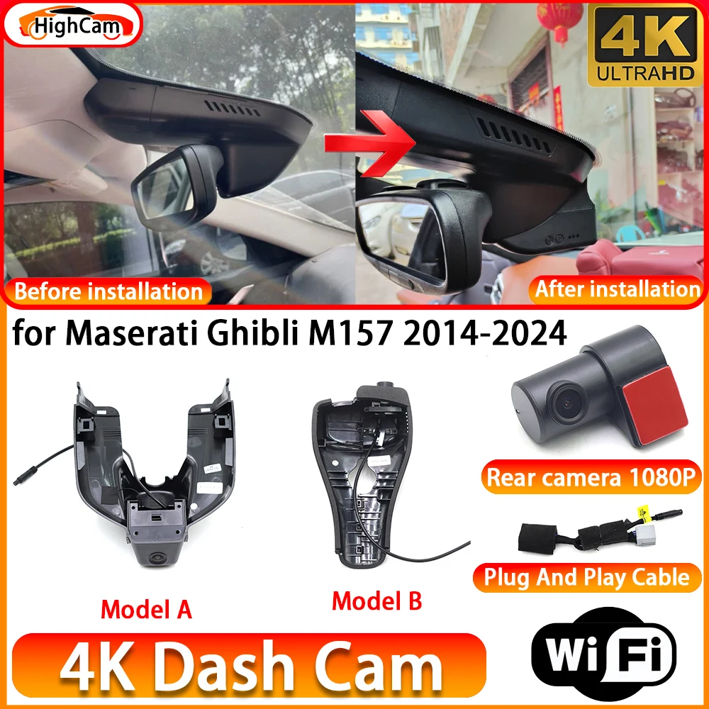 for Maserati Ghibli M157 2014-2024 OEM 4K DVR Dash Cam Front Rear Camera WiFi Video Recorder Plug and Play Loop Recording