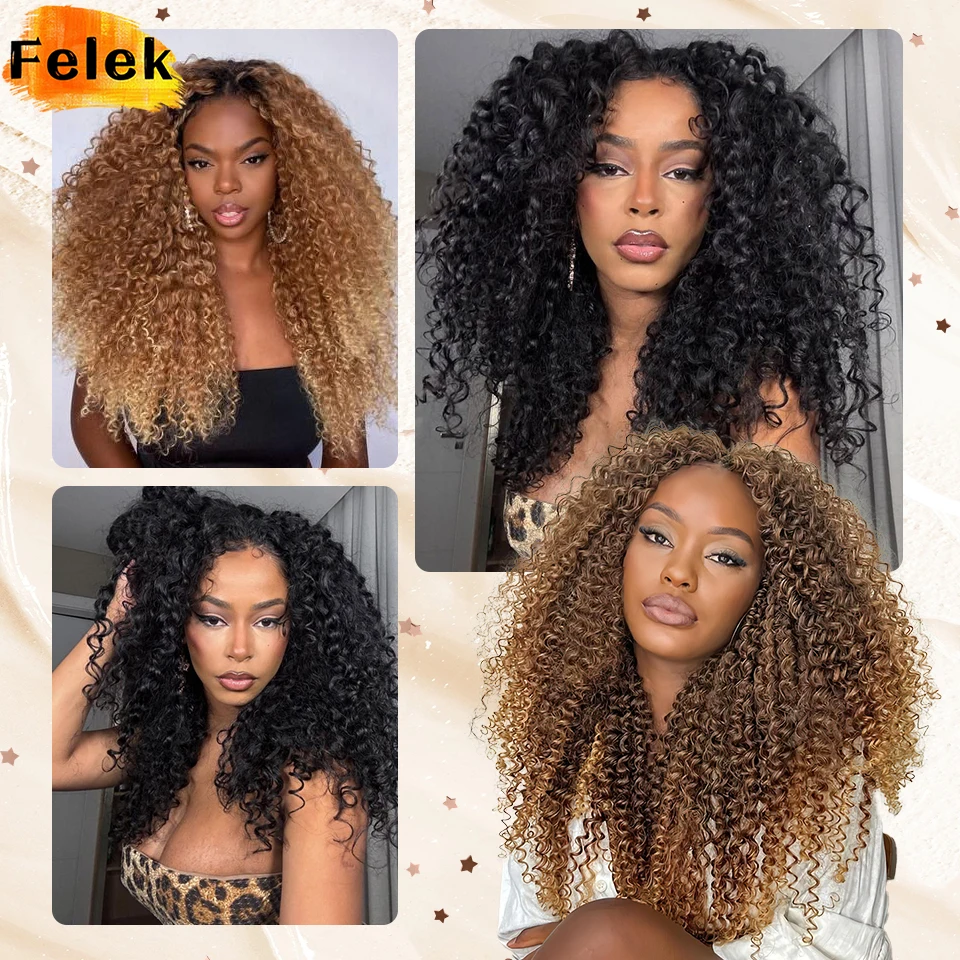 Длинный Ombre Афро Кудрявый Синтетический Парик 24-дюймовый Джерри Керл Глубокая Часть Парики Фронта Шнурка Для Женщин Синий Медь 613 Выделите Парики