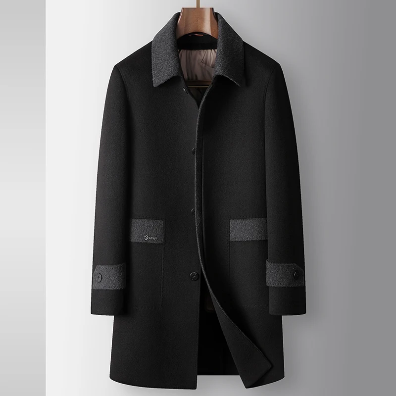 

Верхняя одежда сезона осень-зима 2024, шерстяное пальто, деловая Повседневная плотная теплая шерстяная куртка с кожаным воротником и гусиным пухом, внутренняя ветровка, пальто