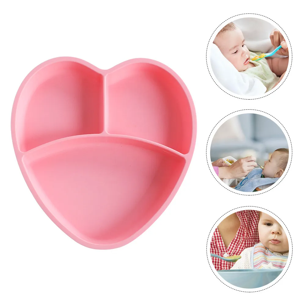 

Silicone Baby Dinner Plate Heart Shape with Strong Suction Base Safe Lightweight Portable Toddler Feeding Bowl Divided