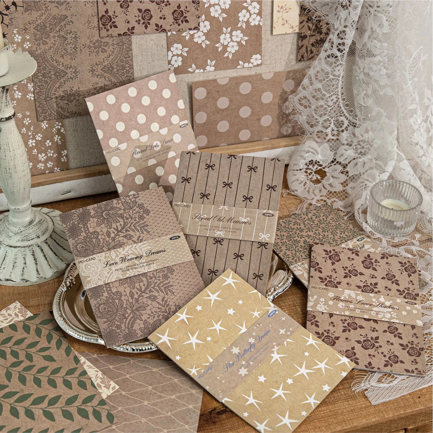 Paper Shadow Series Vintage Lace Flower Landscape Material Paper Creative DIY Junk Journal Collage Scrapbooking Stationery