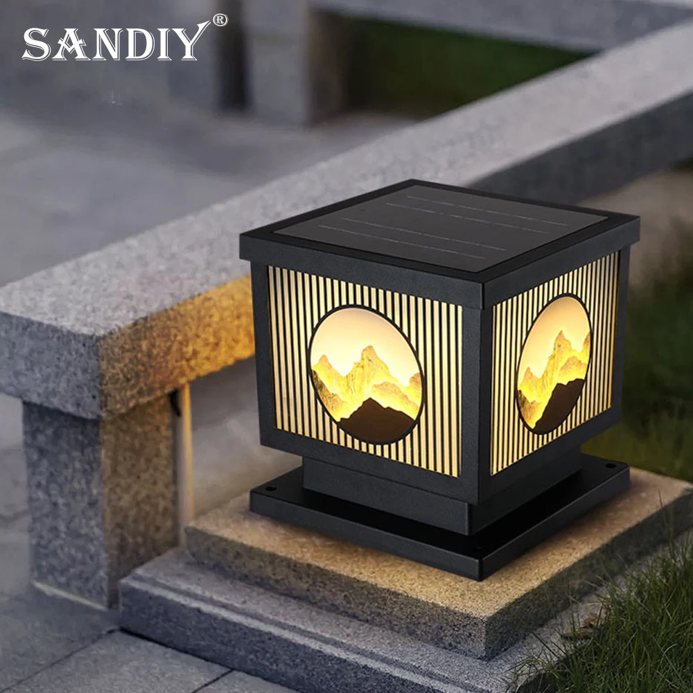 sandiy solar garden pillar lights outdoor fence lights impermeavel luzes led para villa novo estilo chines 01