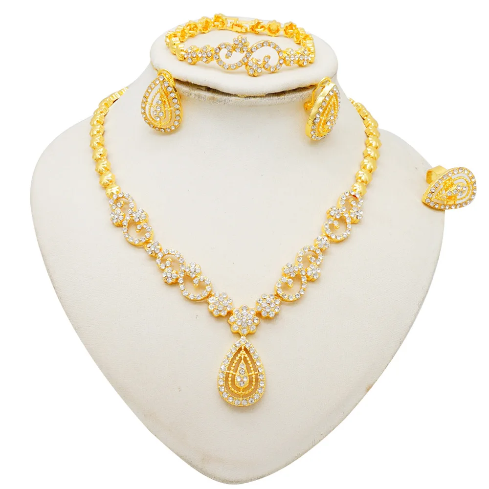 

Women's 24K Gold Set | Hollow floral with diamonds, delicate & soft set