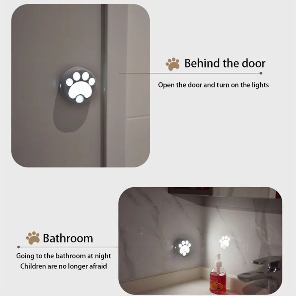 With Motion Sensor Cat Paw Night Lamp Punch Free USB Rechargeable Human Body Induction Lamp Intelligent Magnetic Attraction