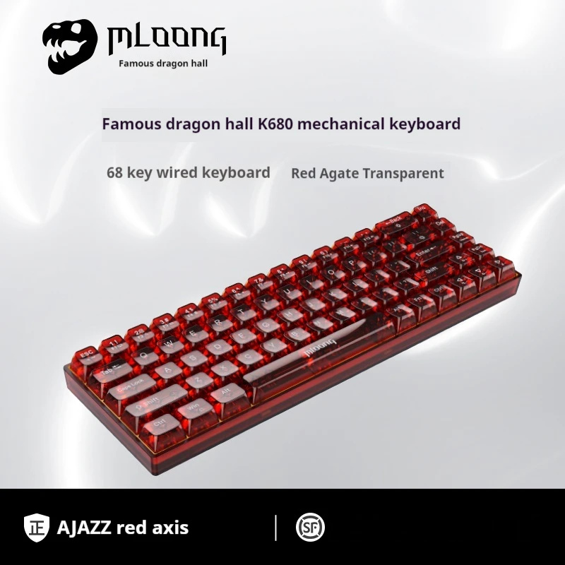 

Mloong K680 68keys Mechanical Keyboard Red Agate Transparent Wired Keyboard Customize Type-C Keyboard For Office Computer