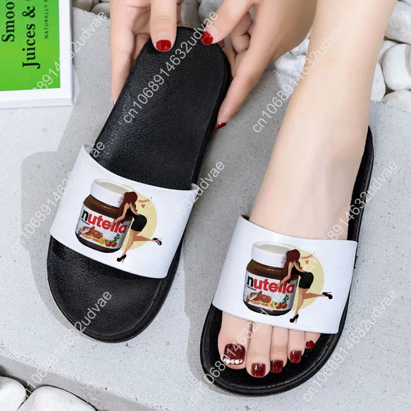 New Women Indoor Floor Flat Shoes Summer Non-slip Flip Flops I Love nutella Home Slippers Female Slipper Comfortable Zapatillas