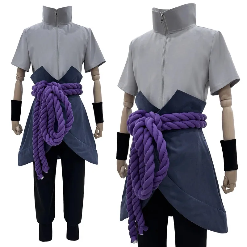 Kostum Cosplay Anime Uchiha Sasuke Atasan Celana Sabuk Cos Hadiah Konvensi Versi Dewasa Uniseks ir;l5