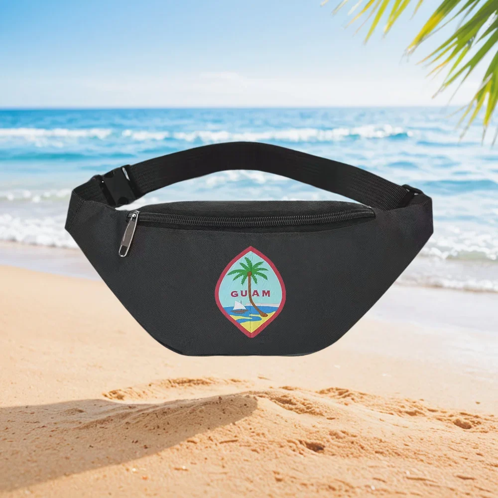 Guam Island Palm Tree Boat Print Fashionable Simple Unique Printed Design Waist Backpack Crossbody Chest Bag Street Casual Sport
