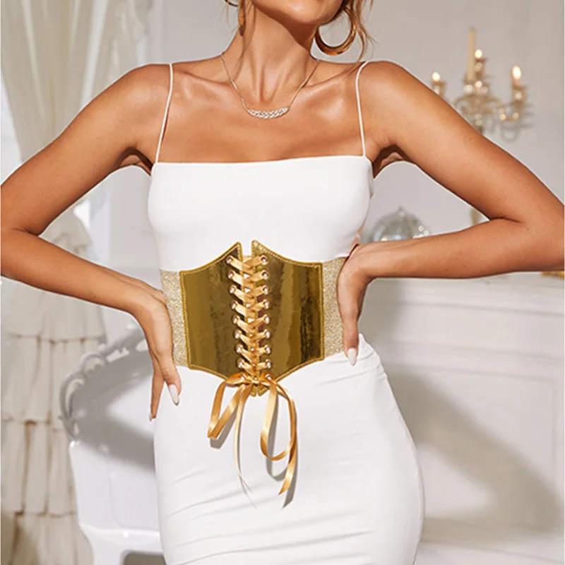 Fashion Elastic Gold Corset Wide Belt For Women Luxury Brand Designer Waist Strap Female Dress Skirt Coat Decorative Girdle