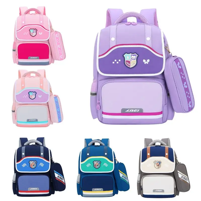 Sacos escolares ortopédicos para crianças, mochila com estojo para lápis leve, impermeável, elementar, ao ar livre, estilo de academia