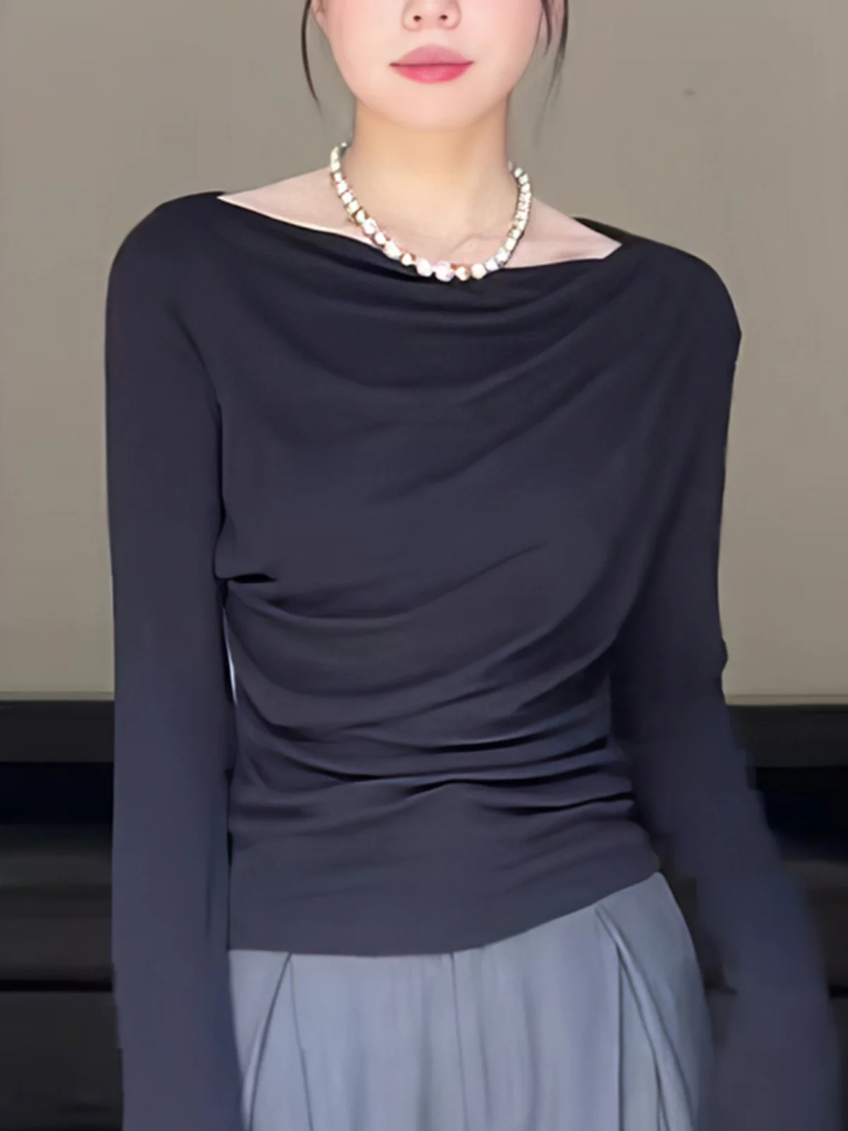 

New Ele Soft Women's Long Sve Thin T-irt Autumn Winter Faion High-End Sensation Commute Sle Korean Loose Fit T-s...