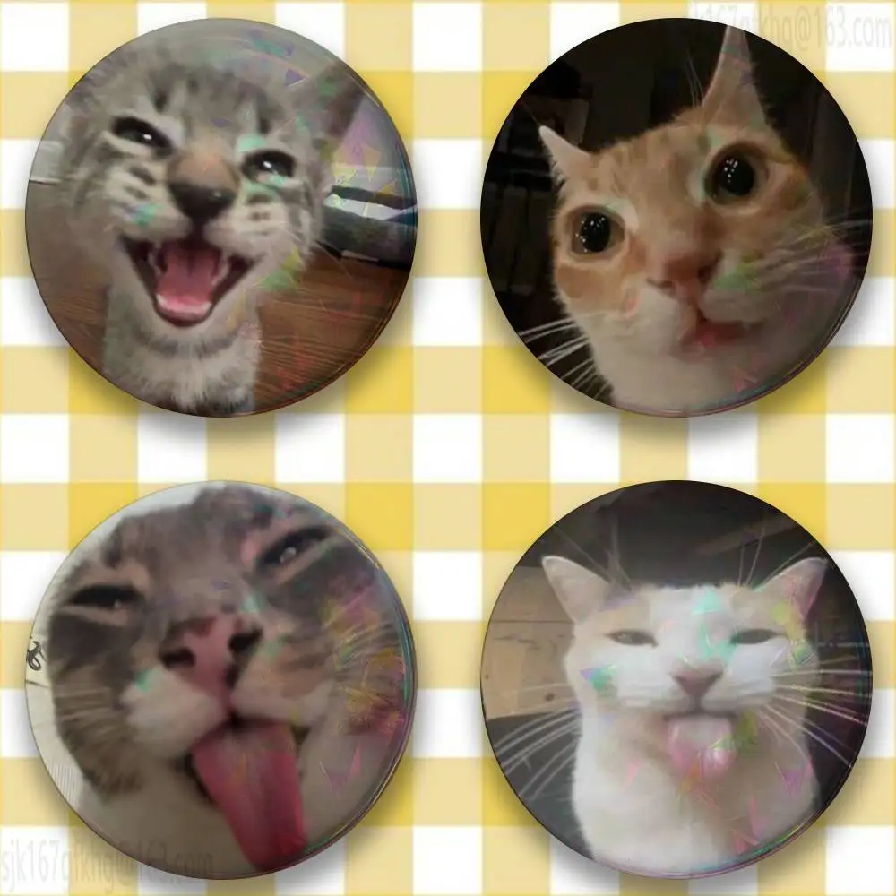 

Funny Cat Meme 58mm Cartoon Badge Stage Brooches on Backpack Clothes Handmade Round Enamel Pins for Jewelry Gift Bag Accessory