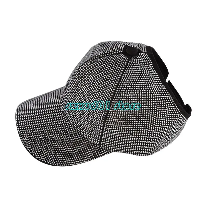 1XCA Ventilated Sun Hat Rhinestones Studded Baseball Cap Build Adjustable Closure