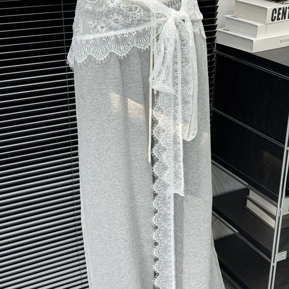 

Embroidered Flower Lace Mini Skirt See Through Y2K Streetwear Ruched Skirts Lace-up Design High Waist Butt Curtain