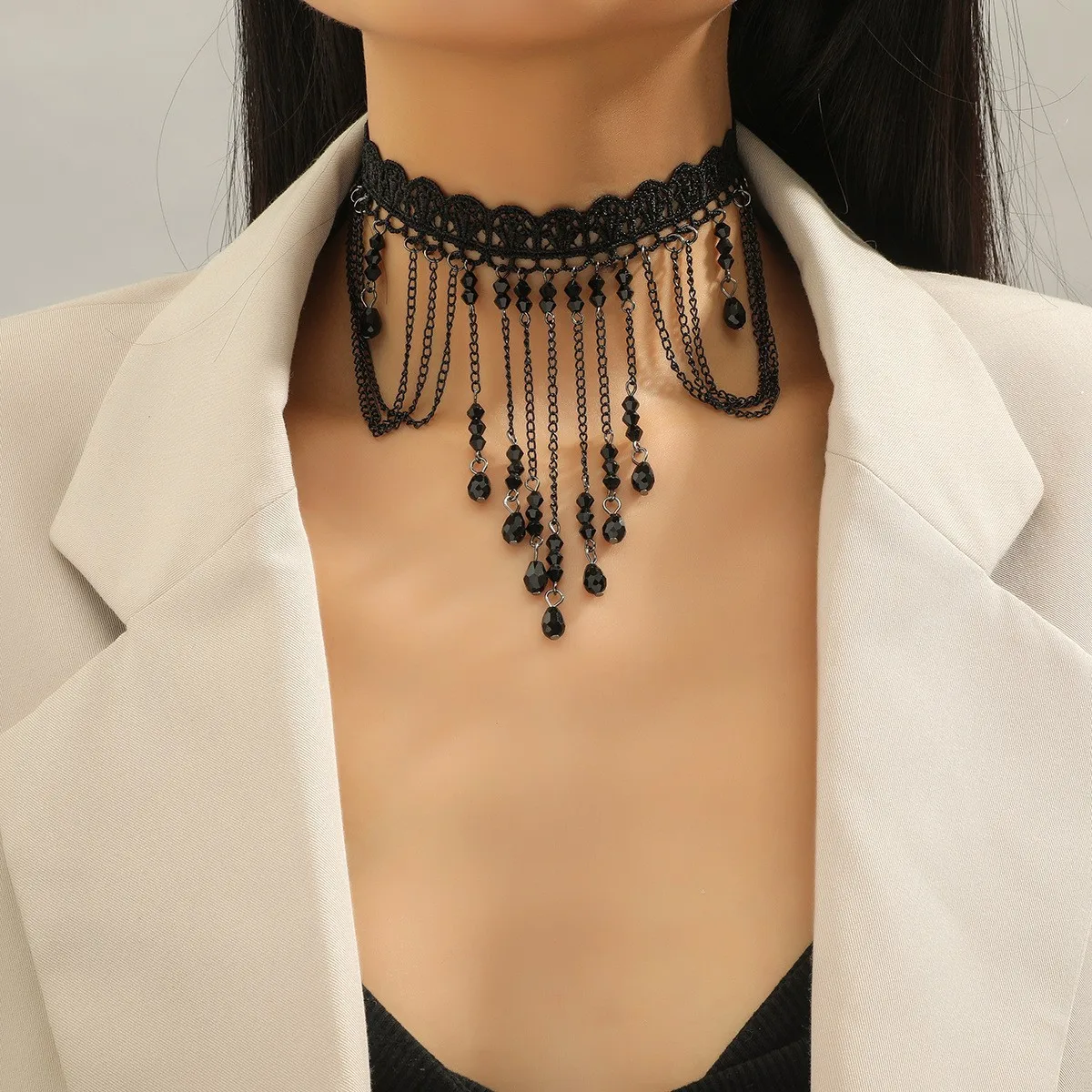 2024 Halloween accessories Gothic lace tassel necklace female fashion punk style collarbone chain