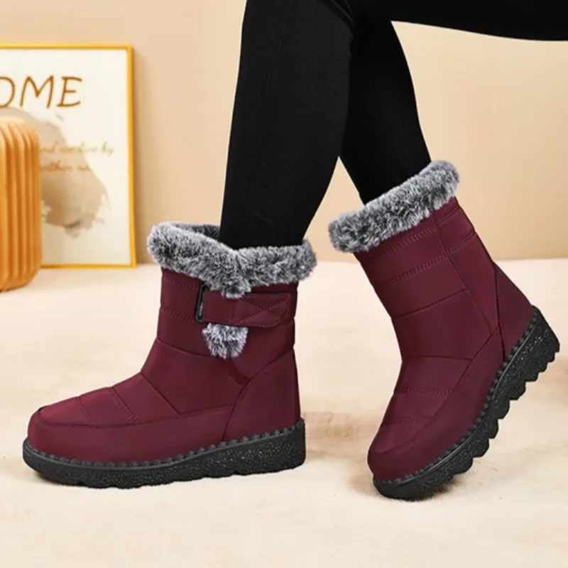 

Women's Snow Boots Large Size Polyurethane Cotton Fleece Lined Thick Long Tube Cold Resistant Warm Boots Shoe Female Footwear