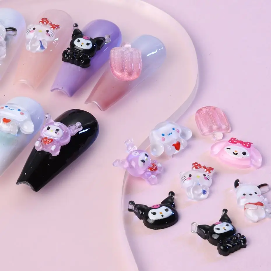 50 pz/lotto Kawaii Kuromi Nail Charms Hello Kitty Nail Art Design gemme Sanrio Craft acrilico forniture per unghie accessori strass