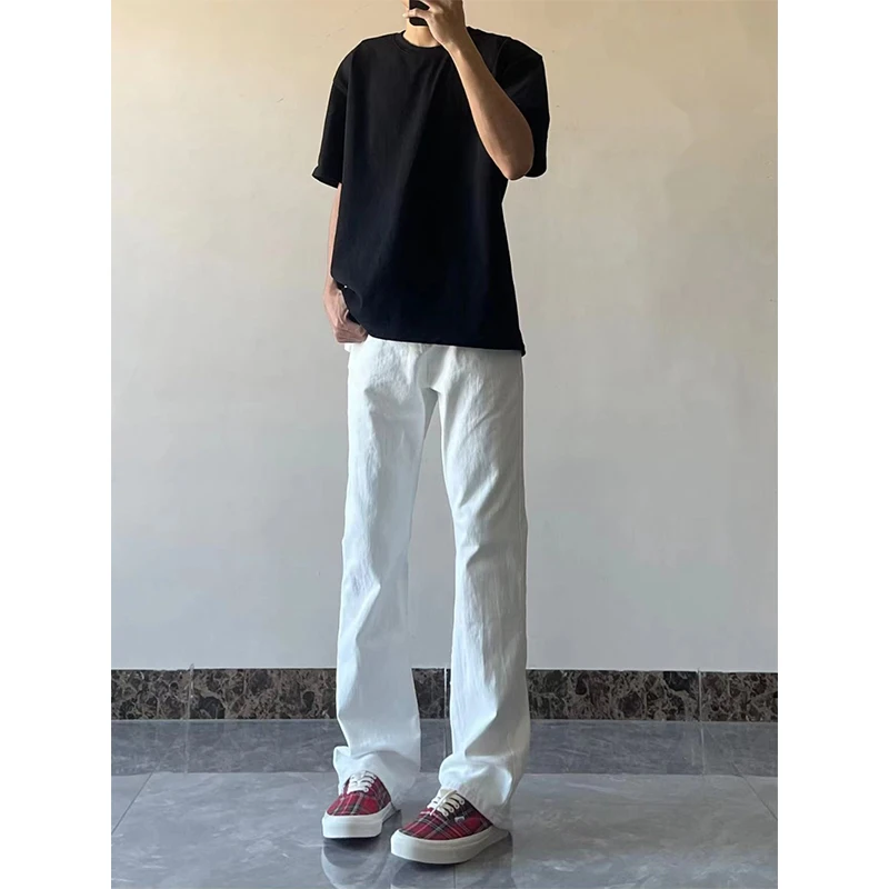 

Cleanfit White Jeans Men's Slim Fit Straight Leg Stretchy American High Street Trendy Brand Haome Jeans Casual Pants