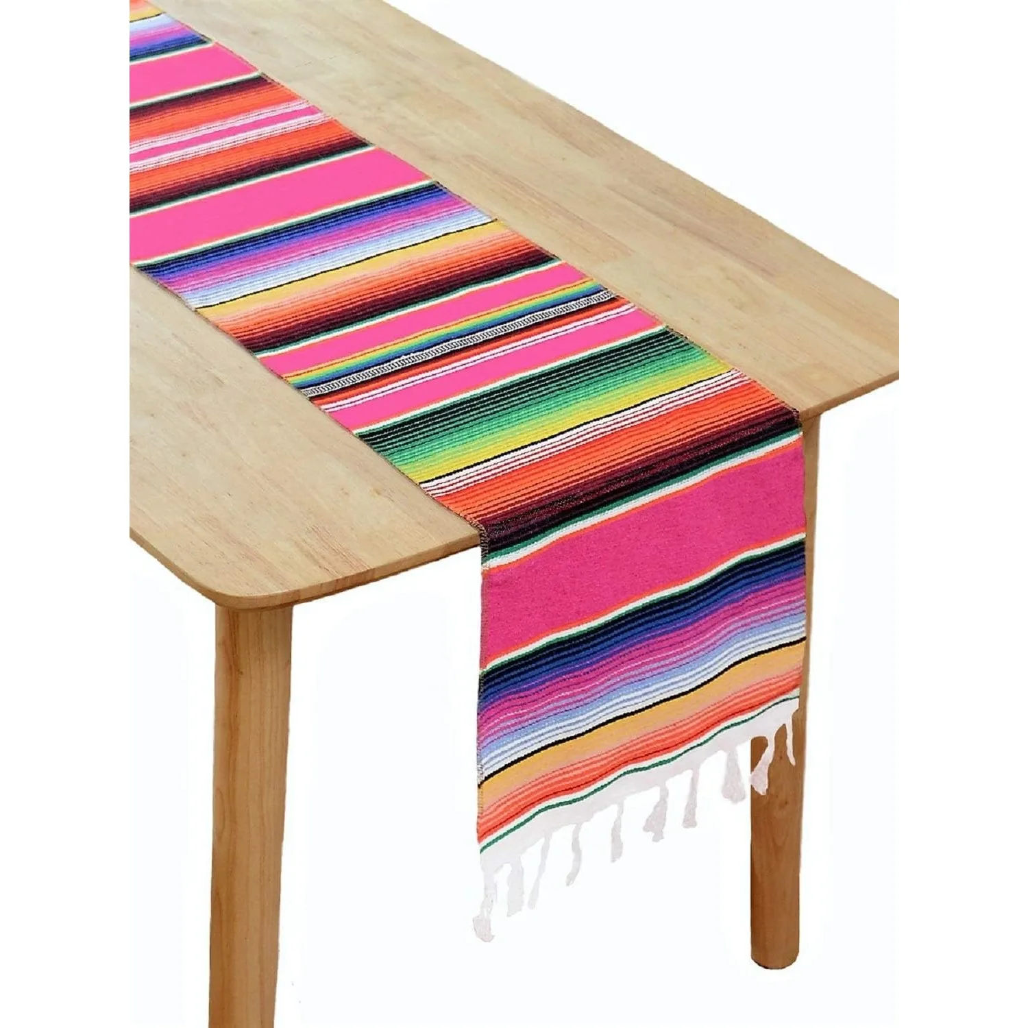 Mexican Serape Table Runner for Mexican Fiesta Party Wedding Decoration Outdoor Picnics Dining Table Cover Fringe Cotton Blanket