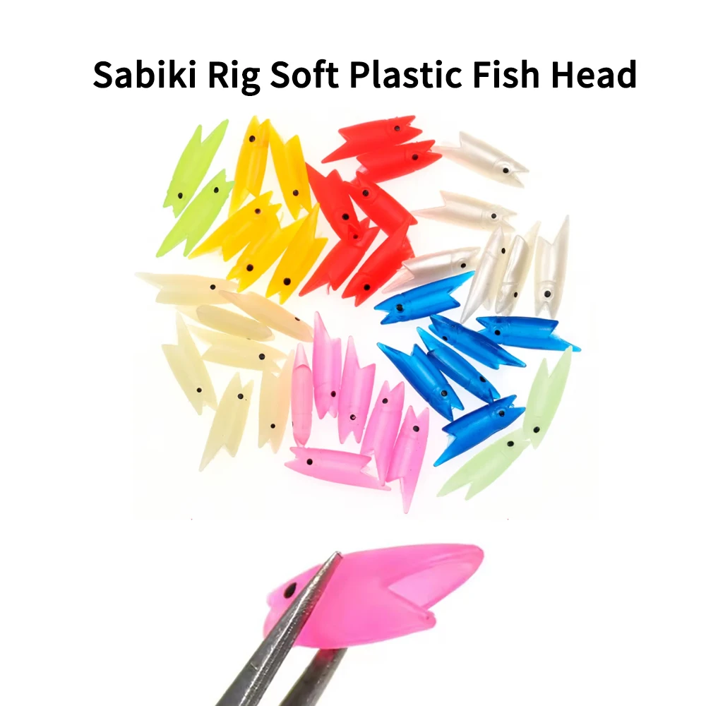 20 Stück 0,3g 0,7g Weiche Silikon-Fischköpfe DIY Sabiki Rig Material Leuchtender Köder für Makrelen- und Heringfischerei – Detail 2