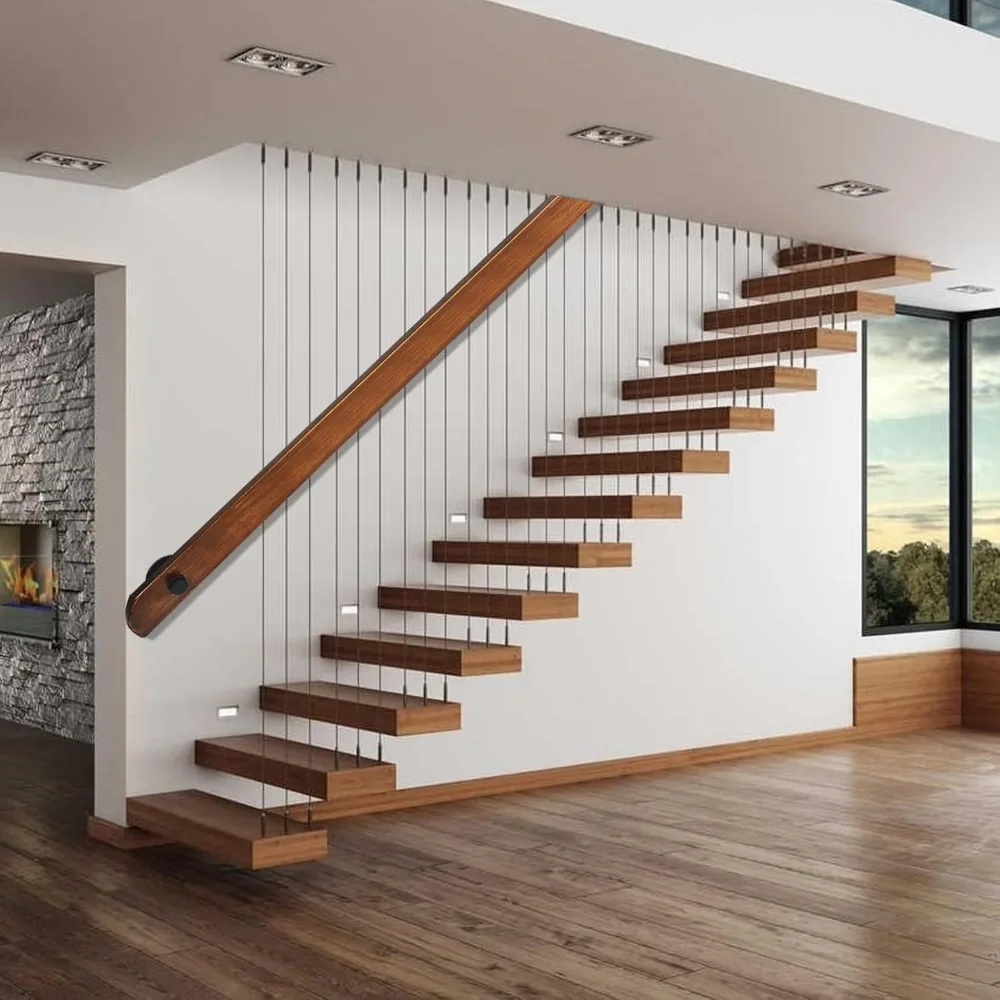 درابزين الدرج الداخلي الريفي، درابزين خشبي غير قابل للانزلاق للمنزل، قضبان دعم تثبيت على الحائط على الطراز القديم، درجة حرارة أمان الممر العلوي #6